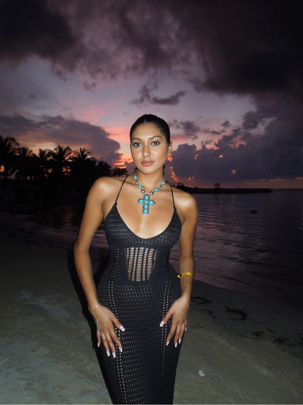 Black Crochet Maxi Dress with Cutout Detail - Women